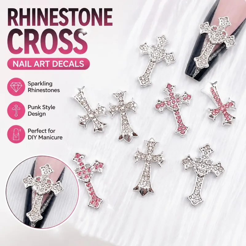 

Rhinestone Cross Nail Charms European Punk Style Cross Nail Art Decor Inlaid Diamond Manicure Accessories DIY Nail Decoration