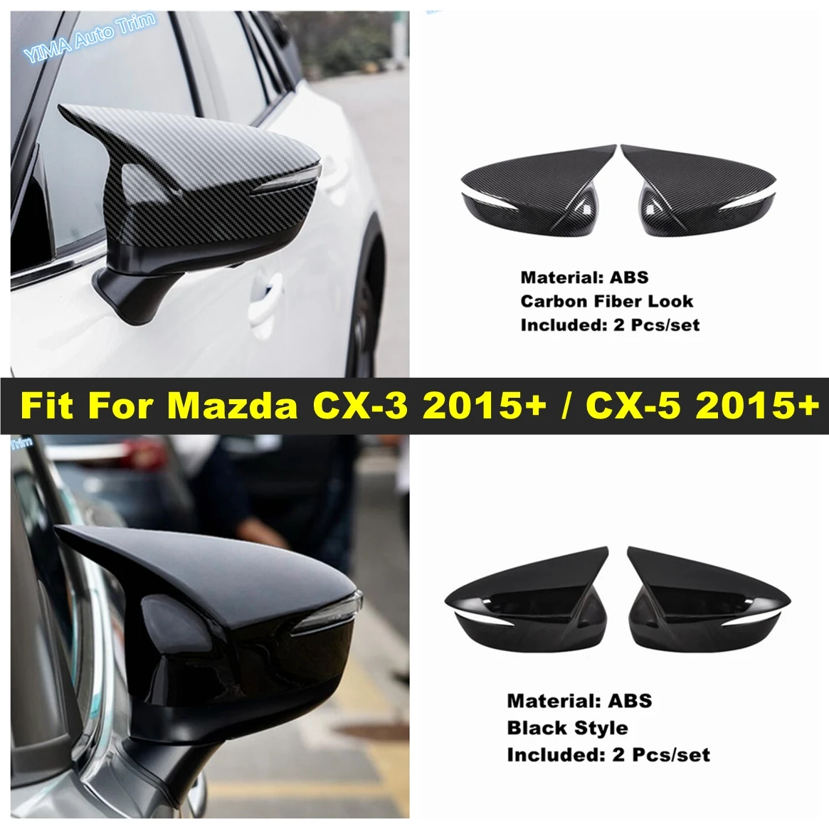 

Side Door Ox Horn Blade Style Rearview Mirror Cover Trim For Mazda CX-3 2015 - 2018 / CX-5 2015 2016 Car Exterior Accessories