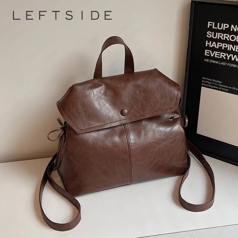 

LEFTSIDE Women Small Pu Leather Backpacks 2025 New Korean Fashion Vintage Luxury Backpack Student School Bag Travel Back Packs