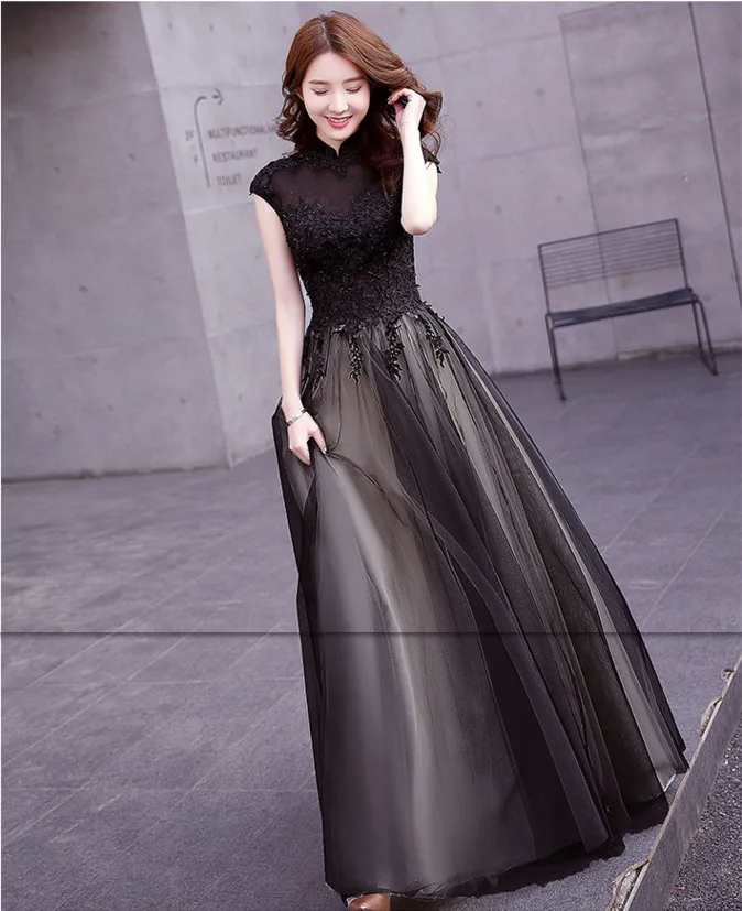 Imagem -03 - Vestido de Noite Estilo Chinês Banquete Preto Elegante e Elegante Host Dress Birthday Party Princess Dress Novo 2024