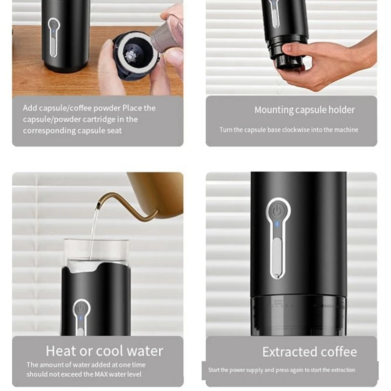 Портативная кофеварка премиум-класса ABXH, электрическая мини-эспрессо-машина, идеально подходит для путешествий, кемпинга и пеших прогулок