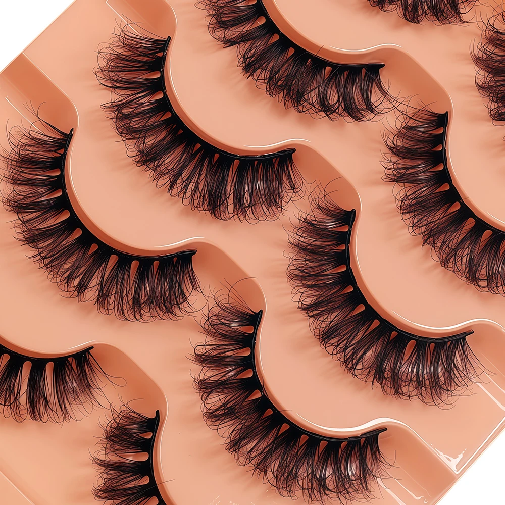 5 par sztucznych rzęs w stylu europejskim i amerykańskim z efektem kreskówkowym w kształcie litery C, zapewniających gęstotę i objętość rzęs w stylu amerykańskim.