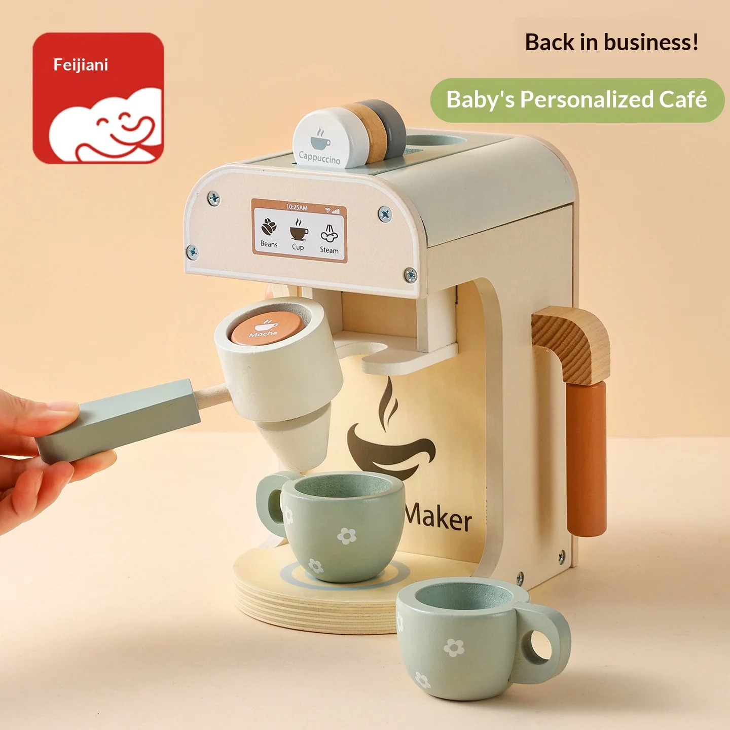 Figani Wooden Pretend Play Toy Simulation Coffee Machine Kitchen Set Kids Educational Pretend Play Set Boys Girls