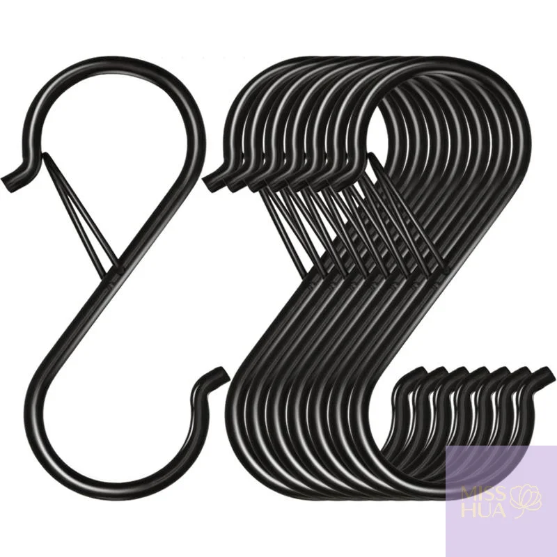 10 Stück S-Haken zum Aufhängen, schwarze S-Haken, robuste Metallhaken mit Sicherheitsschnallen-Designs zum Aufhängen von Pflanzen, Lichtern, Küchen