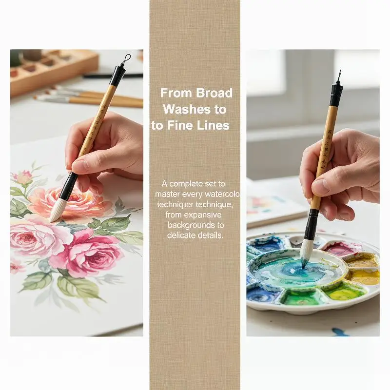 Longyinzhai 2870 Parallel Wool Brush Set For Watercolor Gouache, And Acrylic Painting With Water Application And Texture Brushes