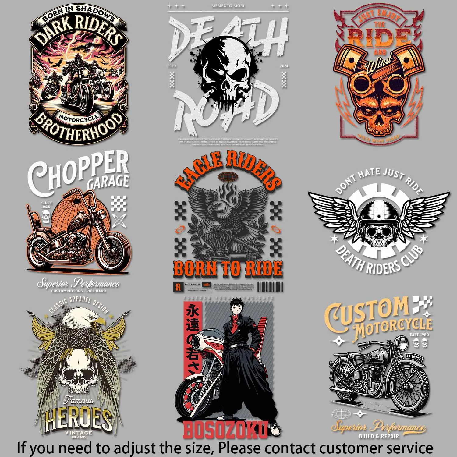 Iron on Decals Snake - motorcycle engine art Vintage - look motorcycle engine designs Trendy Clothing Graphics DIY Decoration