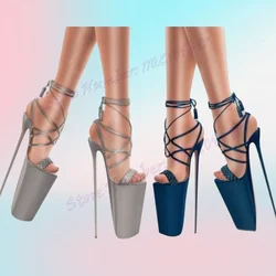 Grey Platform Cross Strap Sandals Open Toe Shoes for Women Extreme Stilettos High Heels Sexy Lady Shoes 2024 Zapatos Para Mujere