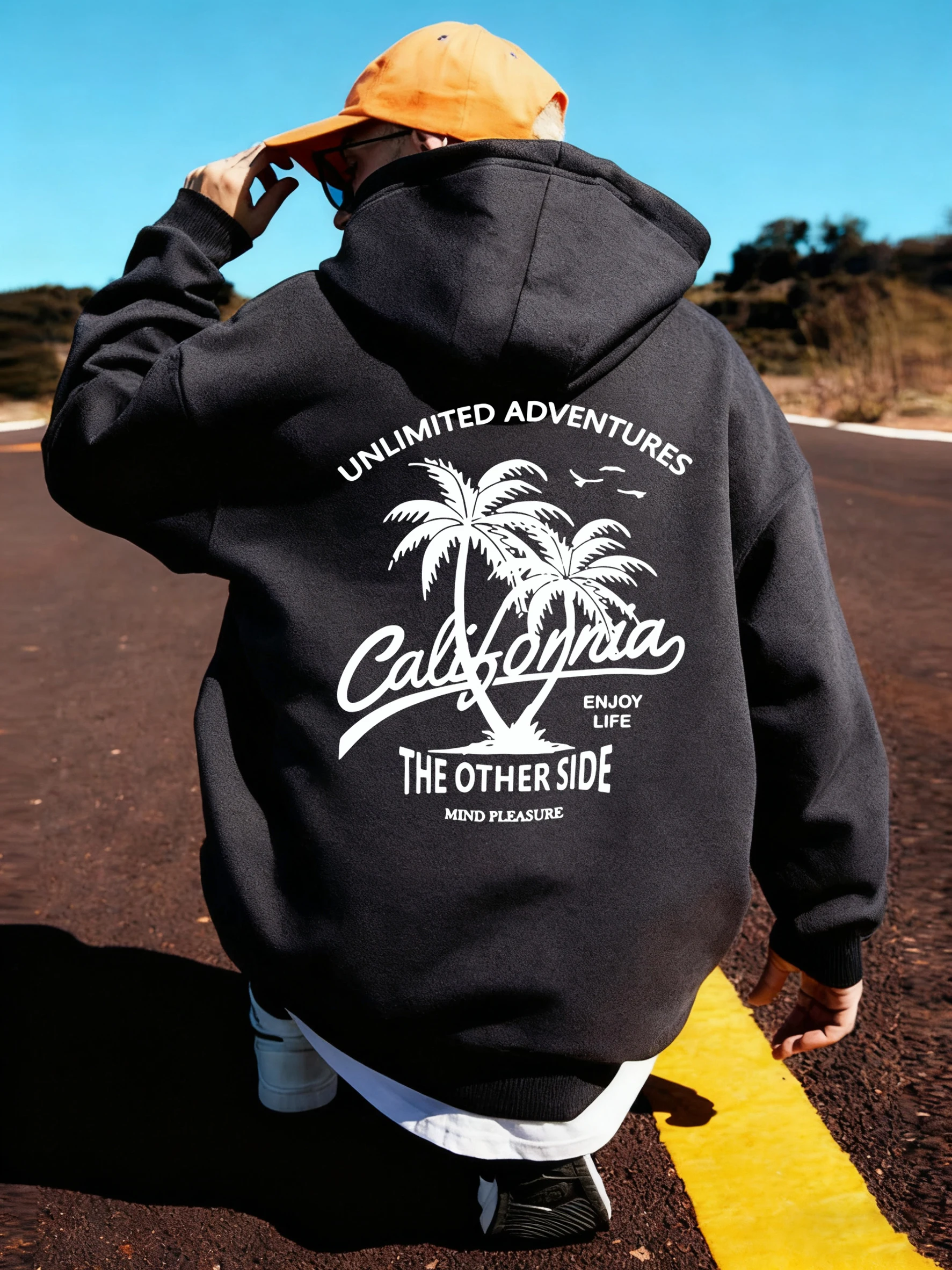 

Калифорния, неограниченное количество приключений, толстовки для бега с принтом, мужские осенние удобные пуловеры, повседневная толстовка с карманами, флисовая уличная одежда