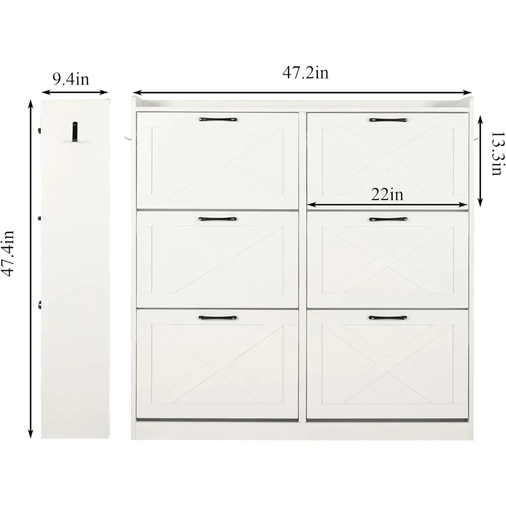 Shoe Storage Cabinet for Entryway, Hidden Shoe Rack Cabinet with 6 Flip Drawers, Freestanding Shoes Organizer , White Wood Grain