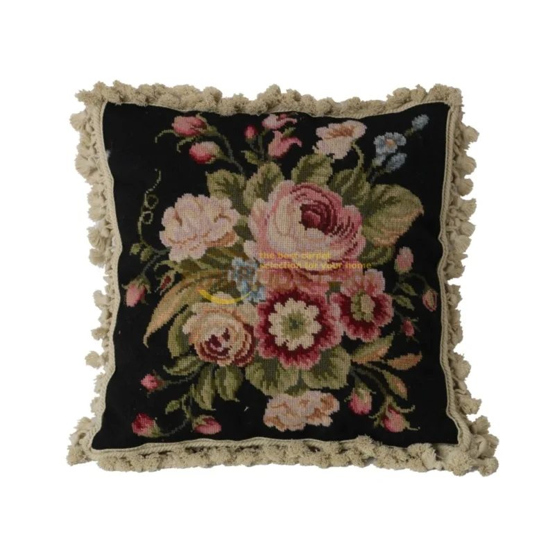 

black needlepoint pillows ethnic woven art Baroque soft decoration bedroom village handcrafted cushions