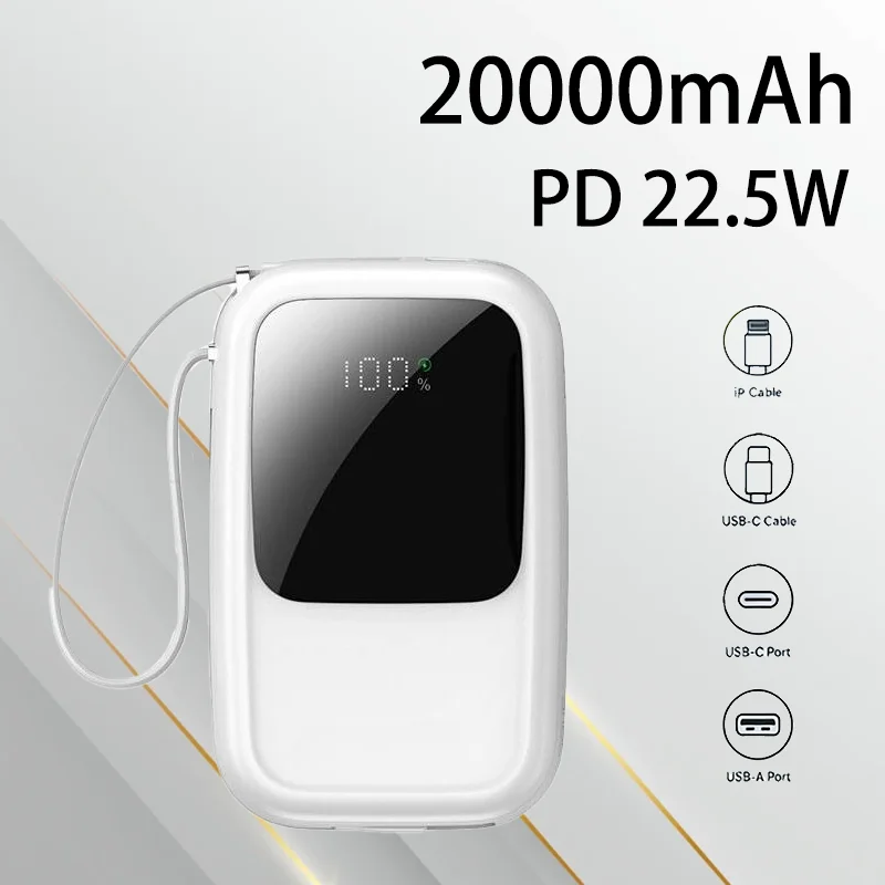 

Миниатюрный портативный внешний аккумулятор со встроенным кабелем, быстрая зарядка PD 22.5W, 10000 мАч, 20000 мАч, зарядное устройство для мобильных телефонов