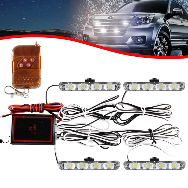 

4x4 LED Grill Car Light Strobe Red Blue Emergency White Yellow Remote Wireless Control Flash Signal Fireman Beacon Warning Lamp