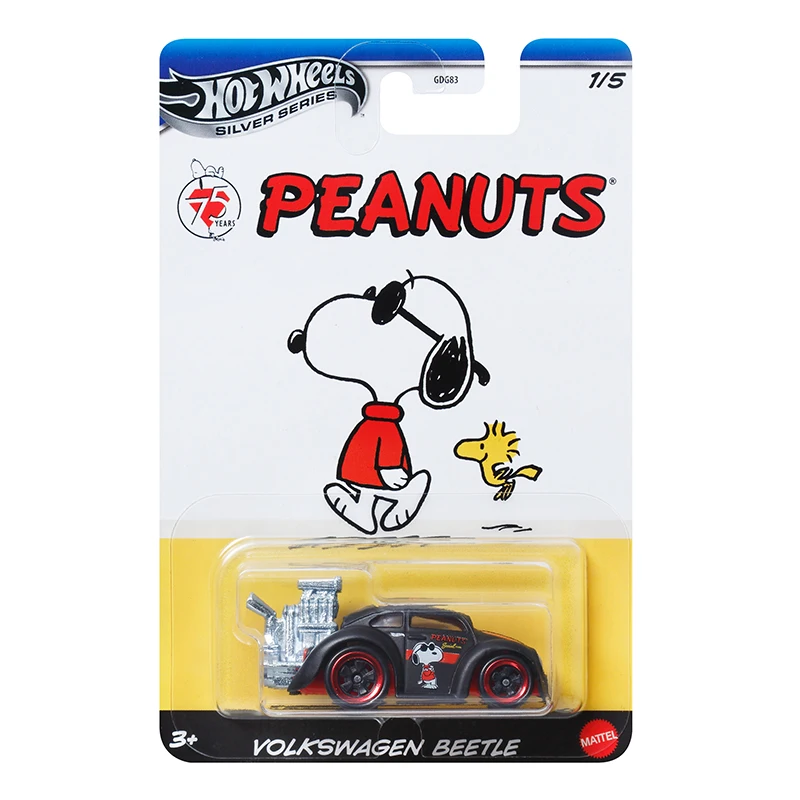 2024 Hot Wheels Silver Series 75th Peanuts Snoopy Volkswagen Beetle Super Gnat Honda Bully Goat 1/64 Diecast Model Car Toy GDG83