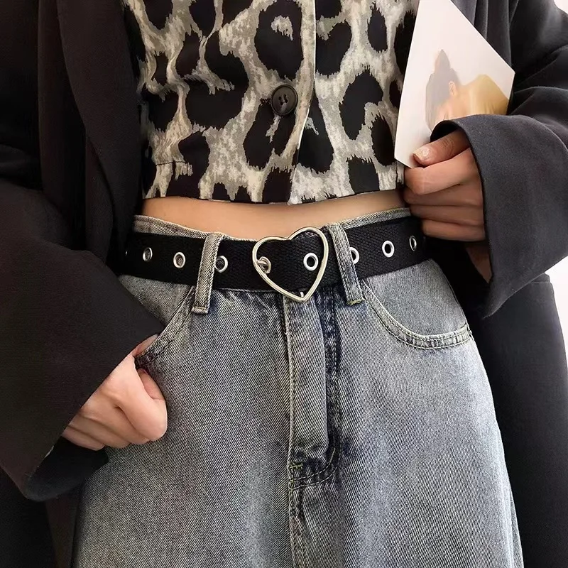 Belt for women in summer, Korean hollowed out full body with holes paired with jeans, student canvas, black, simple, non perfora