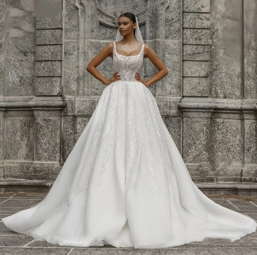 

Flavinke Customized Shiny Sleeveless A-Line Wedding Dresses 2025 Chic Beaded Bride Gown Princess Plus Size Vestidos De Novia
