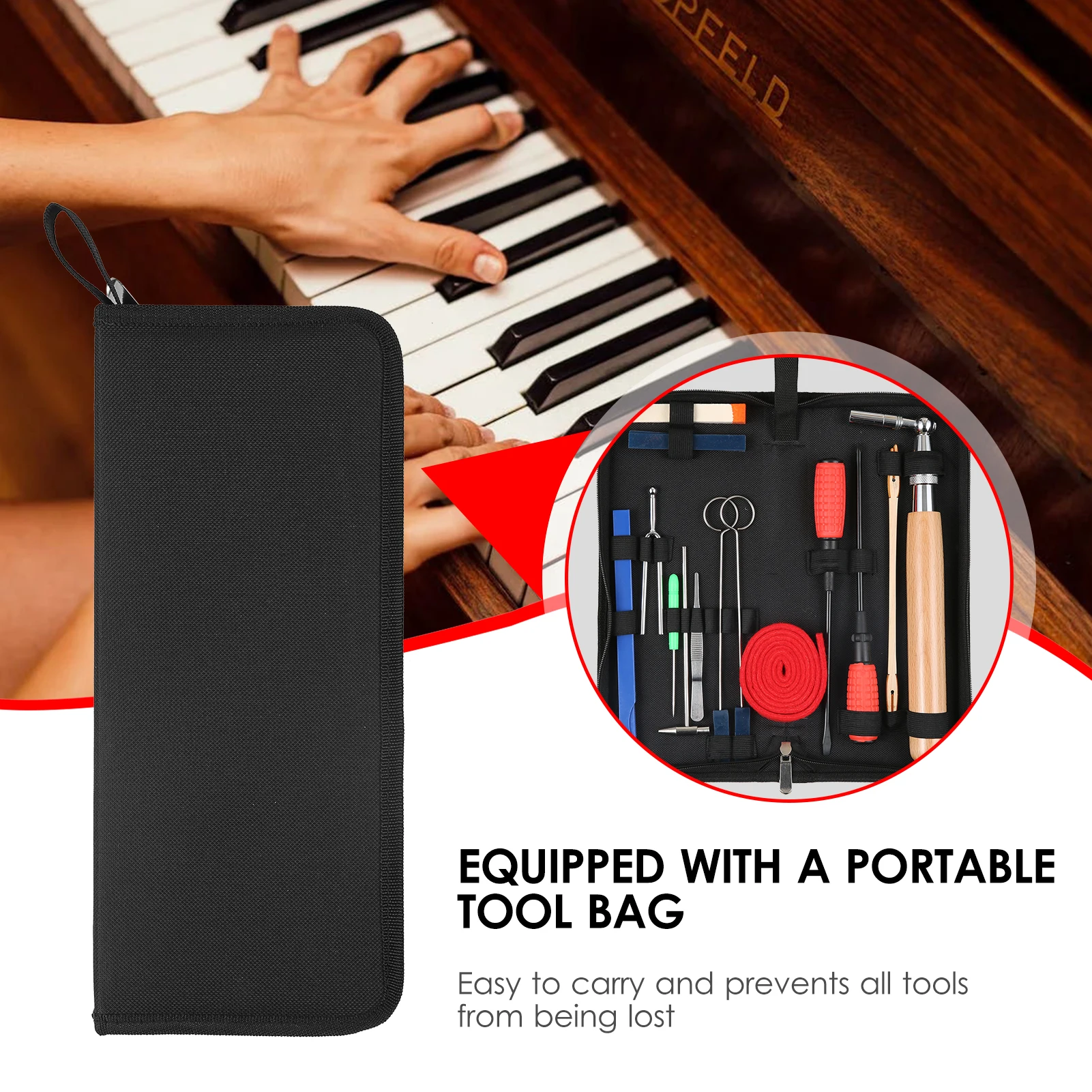 16pcs Piano Tuning Kit Professional Tuning Tools Set With Portable Tool Bag for Apprentice Student