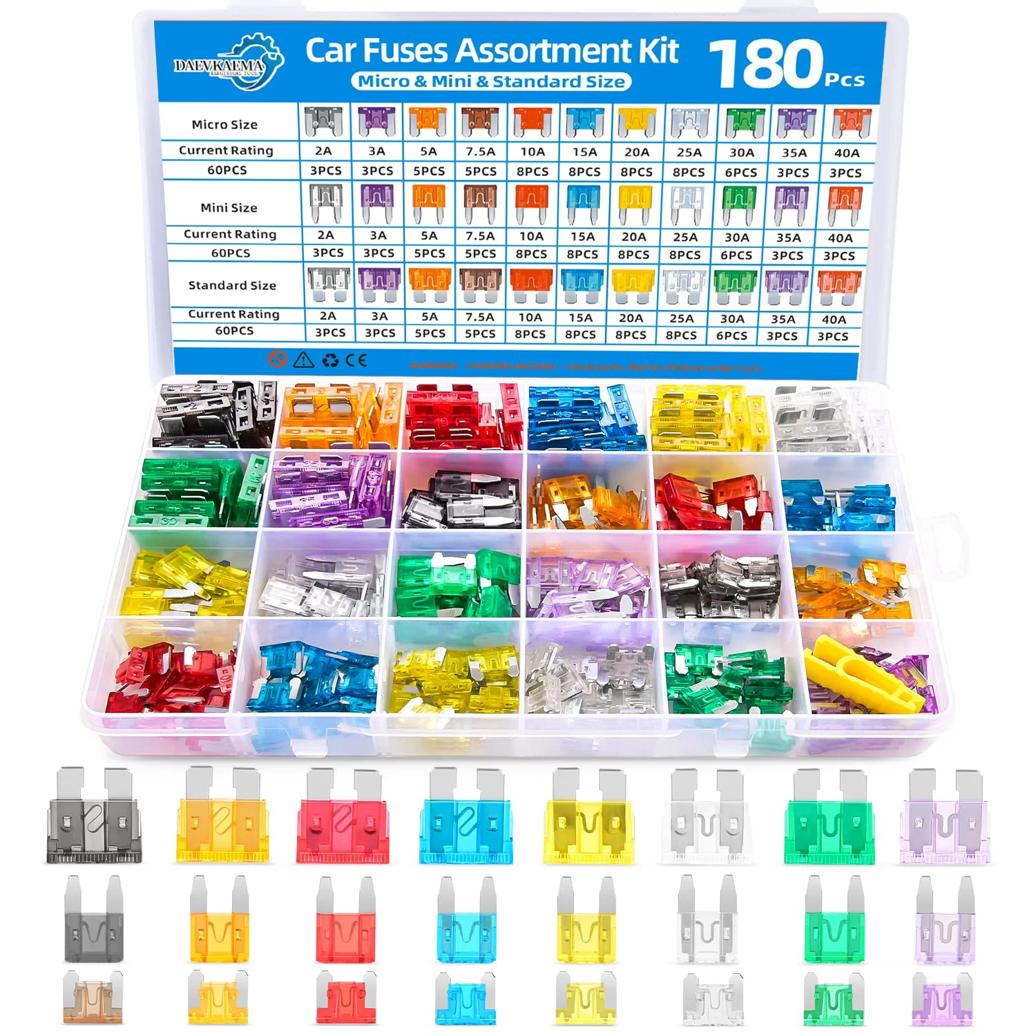 120-300Car Fuse Assortment Kit Blade Fuses Automotive Standard & Micro & Mini Fuse with Fuse Puller for Truck, Boat RV Car Fuses