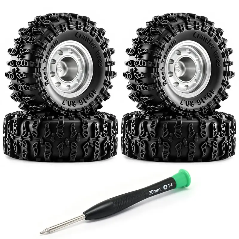 AS96-For 1/30 Axial SCX30 RC Climbing Car For Wrangler K10 Ford Bronco Compatible 0.7 Inch RC Rock Crawler Wheel Rims& Tires Sil