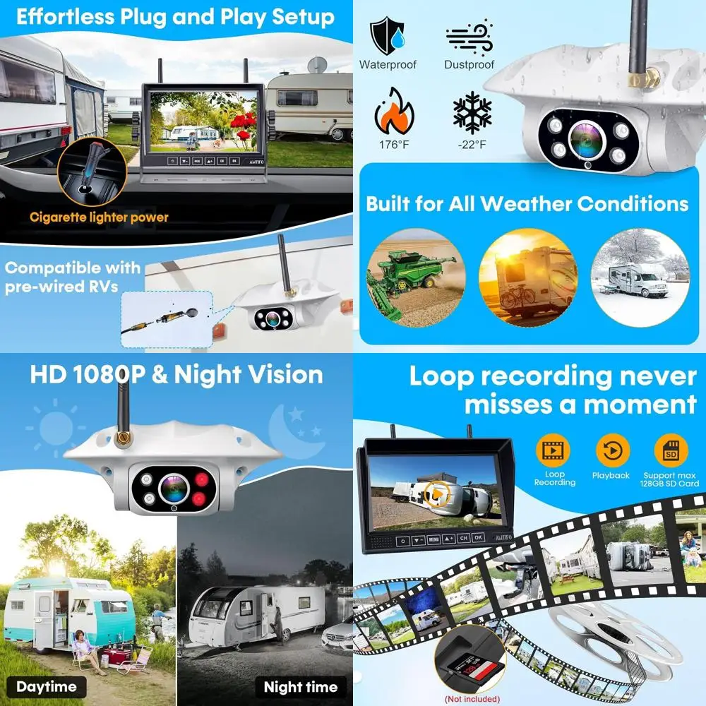 Drahtlose RV-Rückfahrkamera: 1080P HD-Rückfahrkamera mit 7-Zoll-DVR-Split-Screen-Monitor, 170 °   Weitwinkelobjektiv, IR-Nachtsicht, Wat