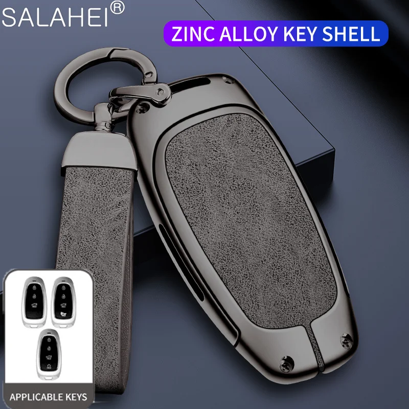 

Alloy Leather Car Key Case Cover Shell For Hyundai Tucson Solaris Sonata Hybrid NEXO NX4 Santafe Dn8 2020-2022 Auto Accessories