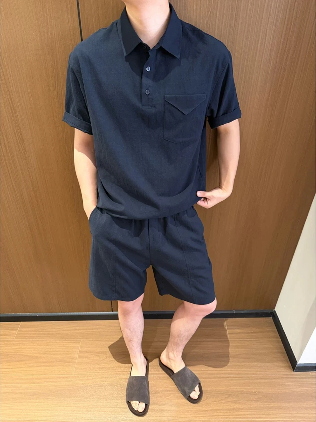Lightweight Breathable Men's Linen  Shirt And Shorts Set Summer Casual Sportswear QingJian Brand Short Sleeve T-Shirt