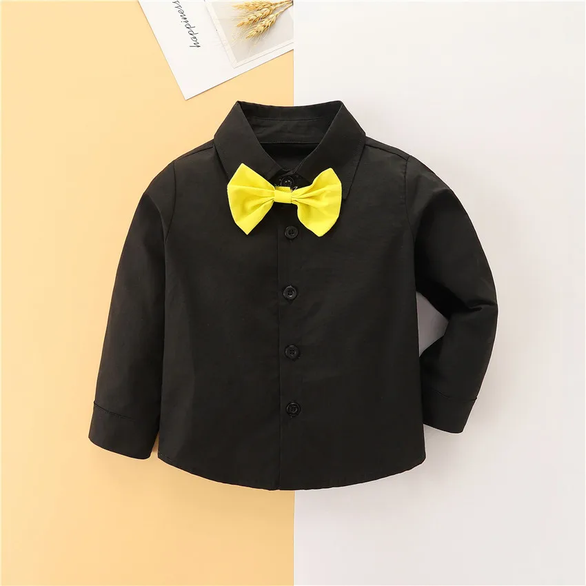 Long or short sleeve of boy suits fashion children\'s contrast color gentleman suit black shirt+suspenders red pants 3-piece set