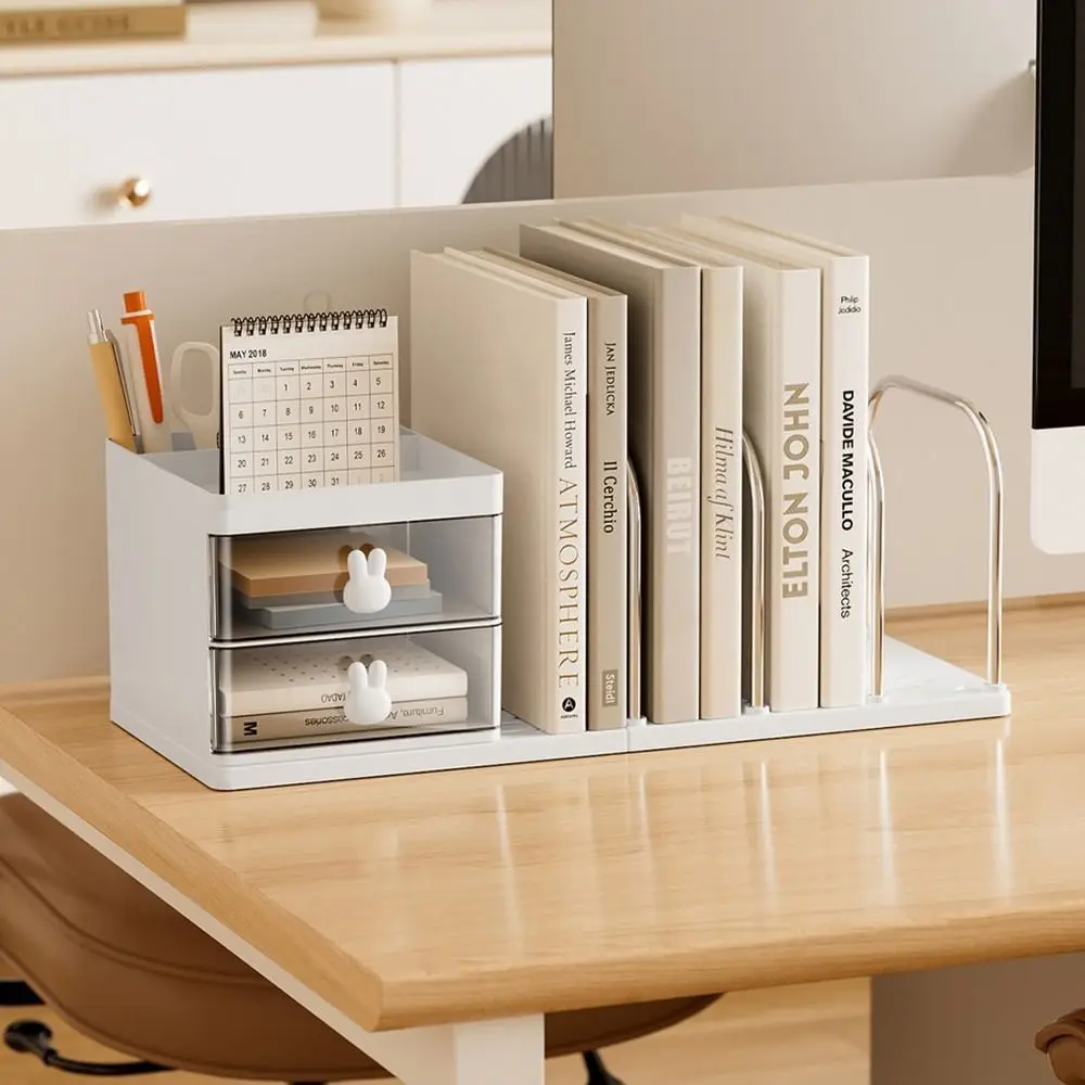 

Six Grids Bookend Book Holder Save Space with Storage Box Desk Stand Bookshelf Durable Practical Books Storage Rack
