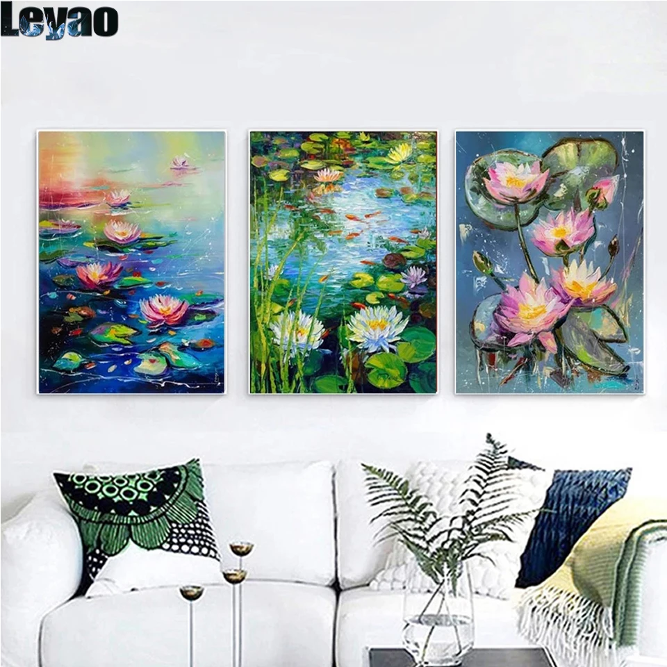 diy diamond painting Landscape Lotus Charming Pond full drill diamond Embroidery Flower Cross Stitch mosaic kits home decor