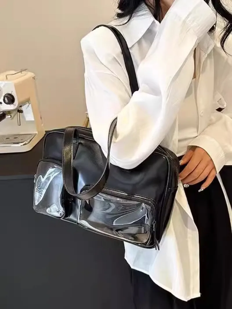 Novo transparente ita bolsos mujer grande capacidade bolsa de mão bolsos duplos sac femme axilas sacos ombro alta capacidade bolso