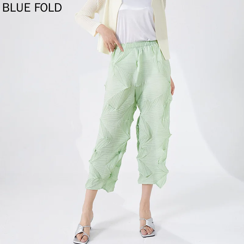 

Miyake Pants Casual Women's Design Irregular Cropped Pants Temperament High Waist Versatile Fashion Straight Pants