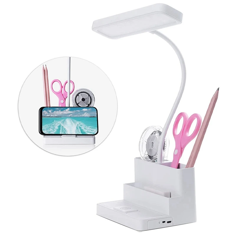 

LED Desk Lamp With Pen/Phone Holder Function, Desk Light With Flexible Gooseneck, 3 Color Modes, Stepless Dimming