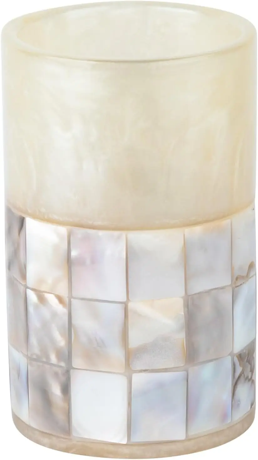 

Toothbrush Cup with Mother of Pearl Shells - Electric Toothbrush Holder for Bathroom, Rinse Tumbler for Toothpaste and Mouthwash