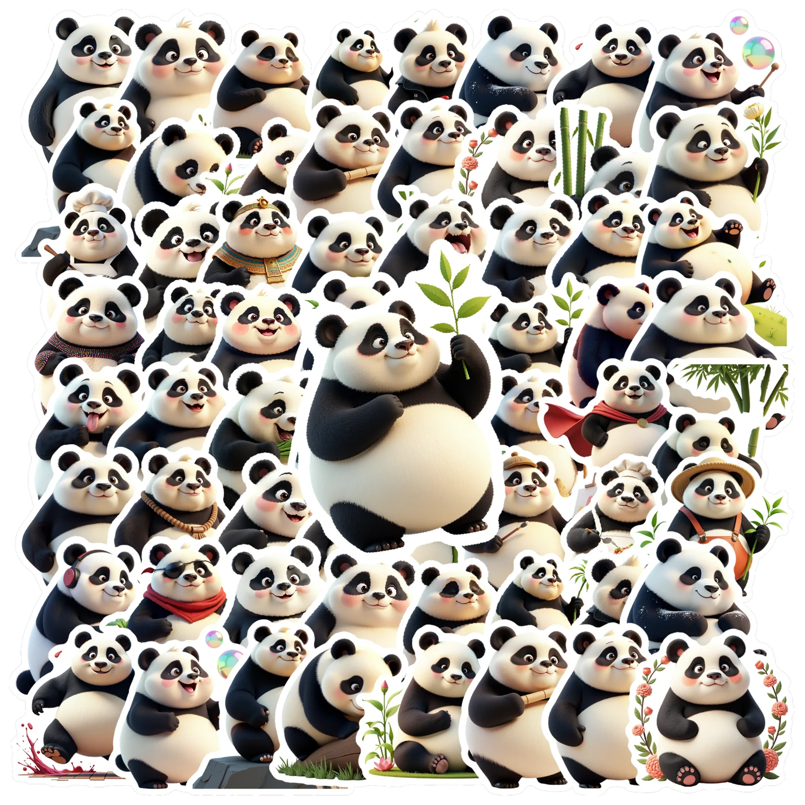 35/50pcs Cute Cartoon Panda Pattern Sticker Decor Waterproof PVC Sticker for Water Bottle Laptop Phone Scrapbook Stickers