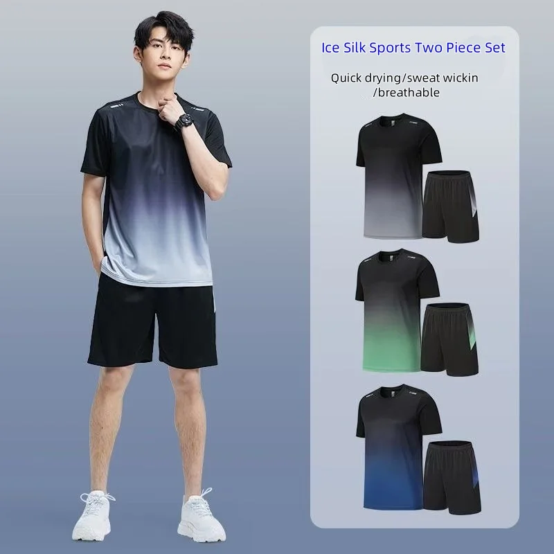 

New 2025 Men's Outfit Summer Short Sleeve T Shirt Set Men Fashion 2 Piece Sportwear Casual Shorts Sweatshirt Male Tracksuit