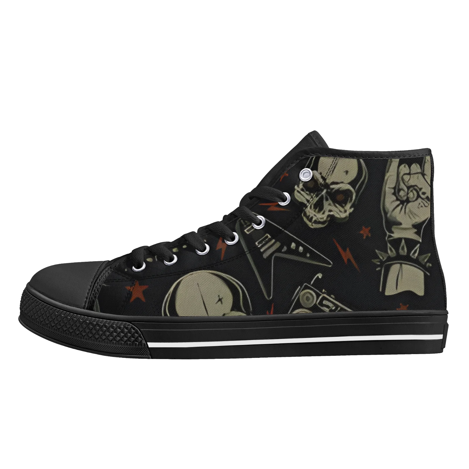 

Custom Shoes Canvas Shoes Skeleton Gothic Skull Prints Classic High Top Vulcanized Shoes Teens Boys Grils Flats Shoes