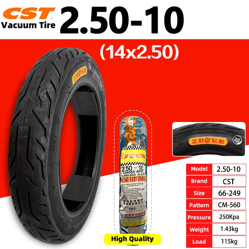 CST 2.50-10 2.75-10 3.00-10 Rubber Vacuum Tire Upgraded Thicken Vacuum Tire for Motorcycle Electric Bike Electric Scooter