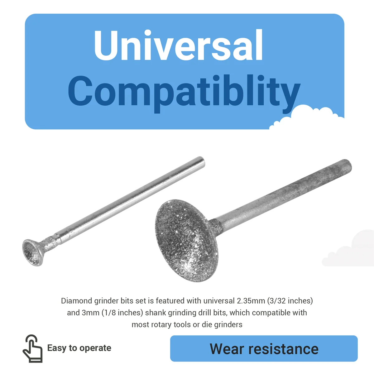 NN89R مجموعة نحت الحجر لقم الأزيز الماسية المتوافقة مع دريمل، 13 قطعة مجموعات تلميع ملحقات الأدوات الدوارة