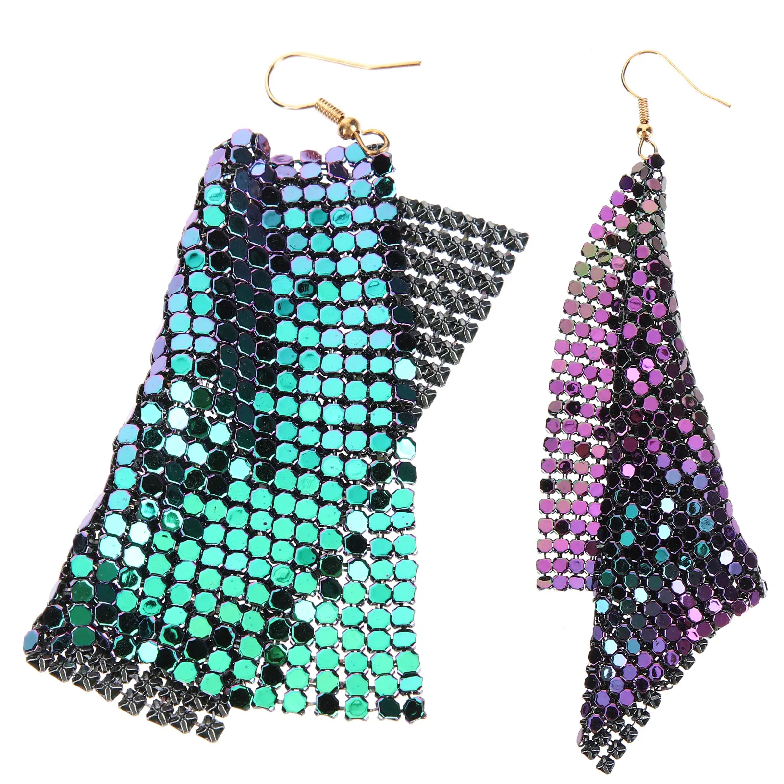 

Elegant Sparkling Metal Mesh Grid Sequins Tassel Earrings For Women Long Dangle Trendy Shiny Statement Party