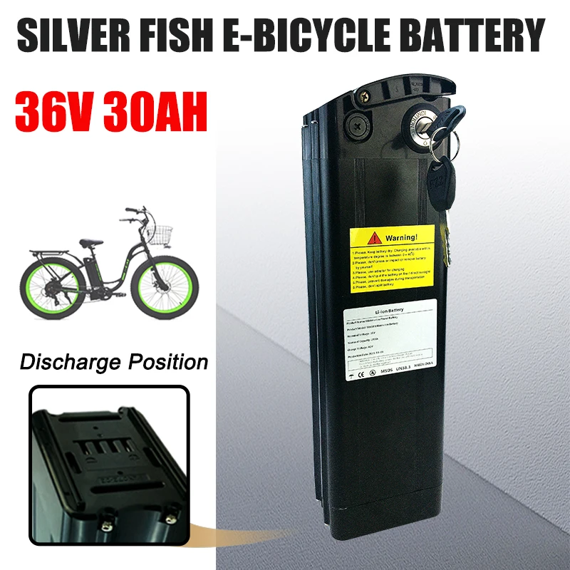 36V 30000mAH Rechargeable Lithium Batterie for Silver Fish 30Ah Li-ion Battery Pack ,with Aluminum Case Anti-theft Lock