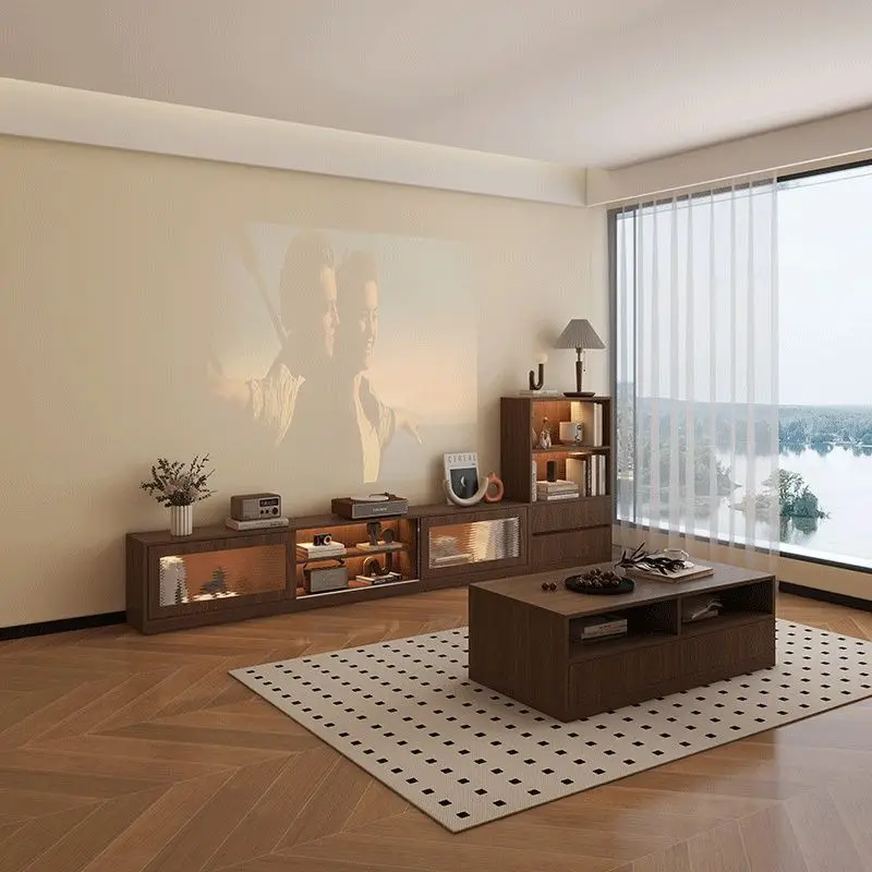 Floor-to-ceiling TV cabinet, coffee table, one-piece combination, side cabinet, living room, household storage, locker, solid wo