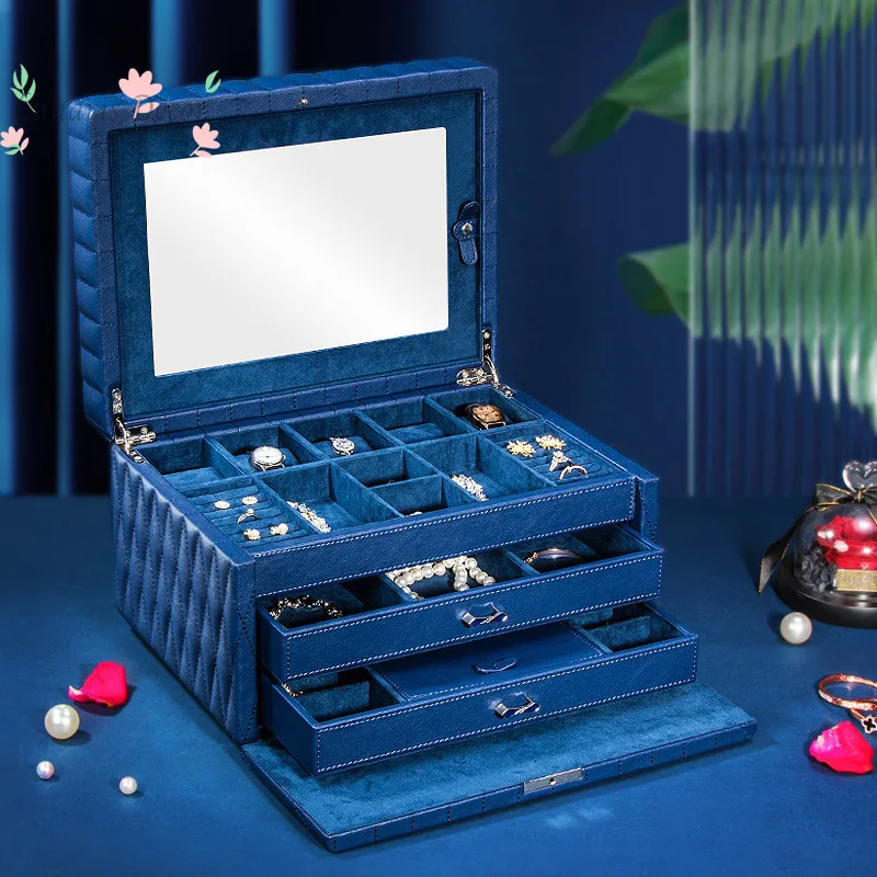 Luxury Leather Jewelry Box, European Multi-layer Storage Case, Large Capacity Vanity Organizer for  Rings Earrings Necklaces