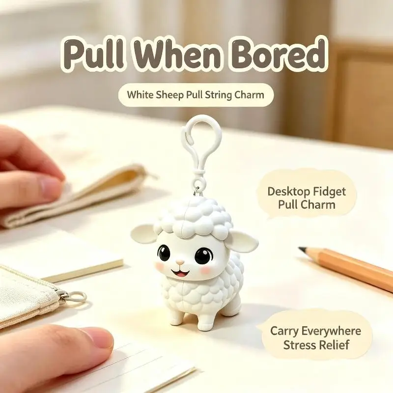 Whimsical Pull String Sheep Keychain Toy Pendant Charms Retractable For Car Keys Decompression Toy Gift