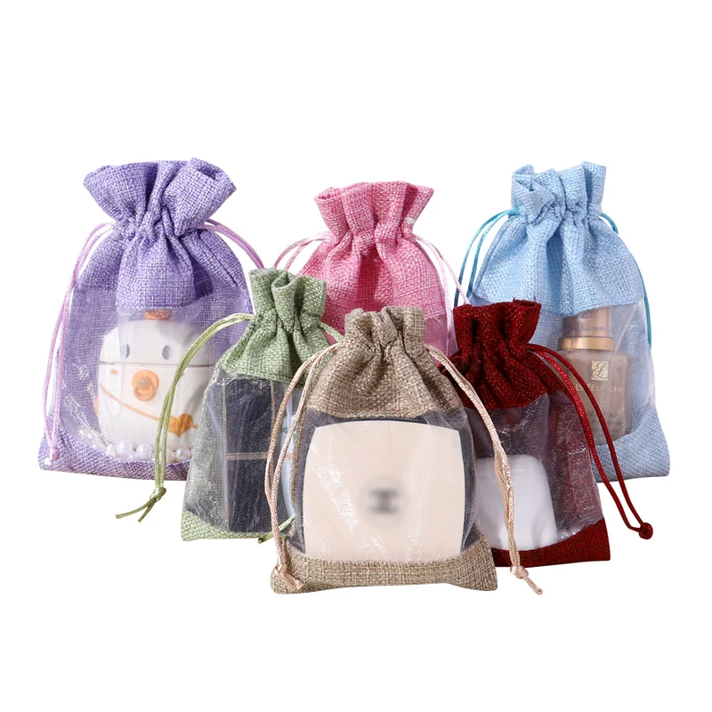 50/100pcs Drawstring Organza Bag Natural Burlap Gift Pouch Combination Flax Jewelry Packaging Wedding Party Candy Bags