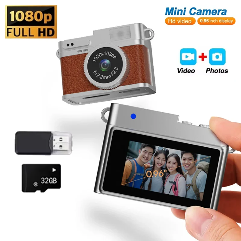 Schlüsselanhänger-Kamera, 1080P, Retro-Digitalkamera, Videorecorder mit 0,96 Zoll LED-Blitzlicht, IPS-Taschen-Minikamera für die Fotografie