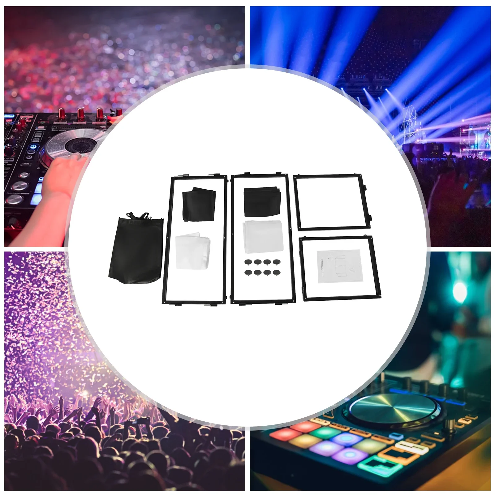 DJ Event Booth Foldable Cover Screen, Adjustable Frame with Stable Rubber Foot Pads, Stretchable Scrim for Easy Setup and