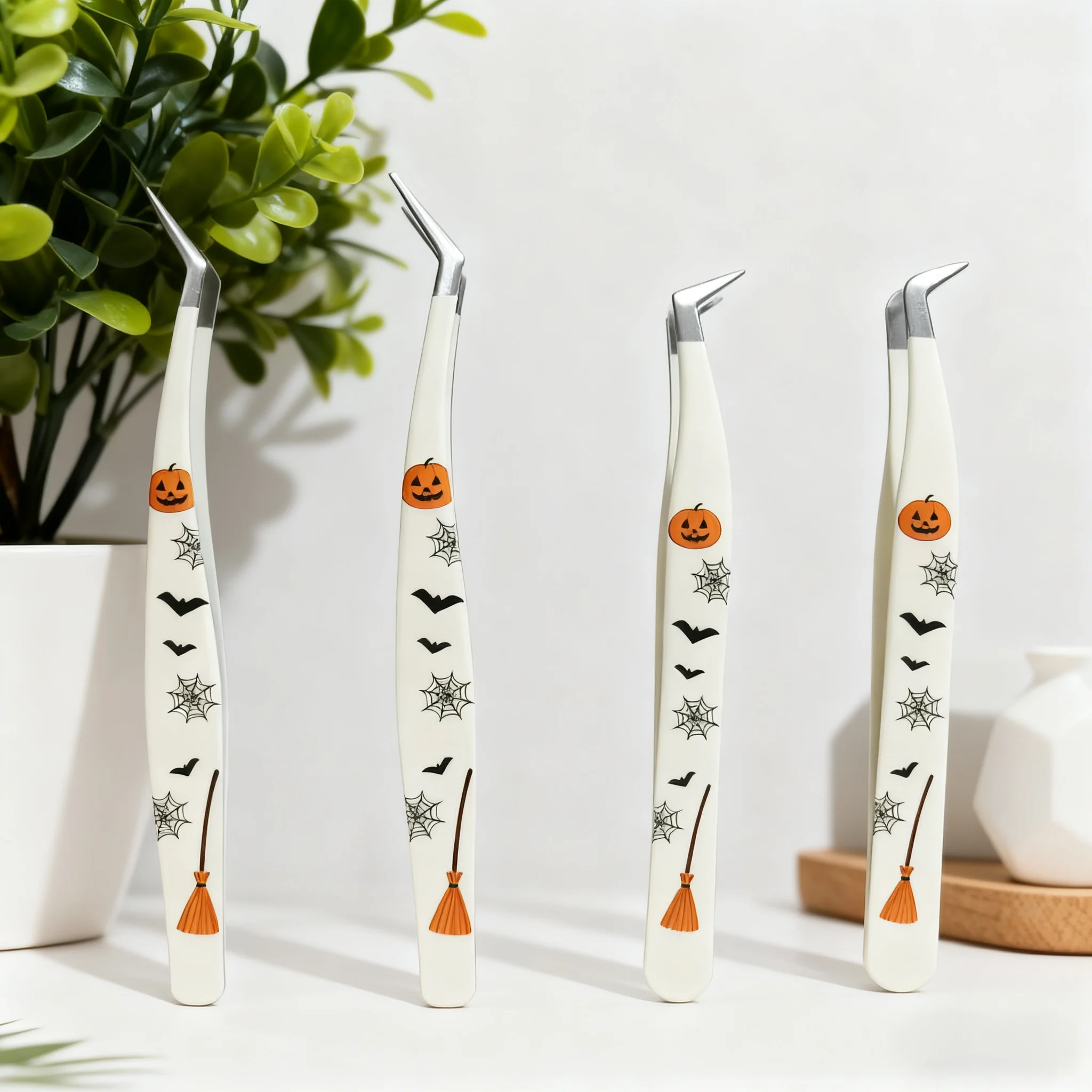 1/2/4pc pinças de halloween pinças de cílios de aço inoxidável enxertia remendos de cílios postiços auxiliares pinças portáteis