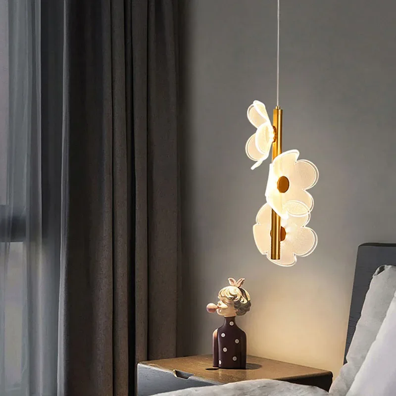 Imagem -03 - Nordic Led Pendant Lamp Flower Design Quarto de Crianças Cabeceira Estudo Corredor Lustre Interior Home Decor Iluminação Luminária Brilho