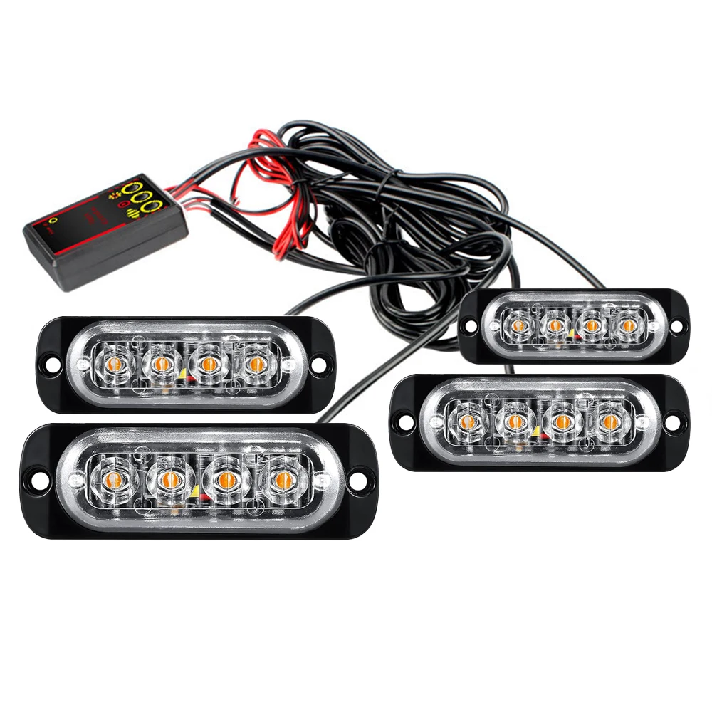 4 in 1 LED Warning Strobe Light Wireless Control 12V 24V Car Grille Emergency Flash Signal Lamps Auto Stroboscope for Truck