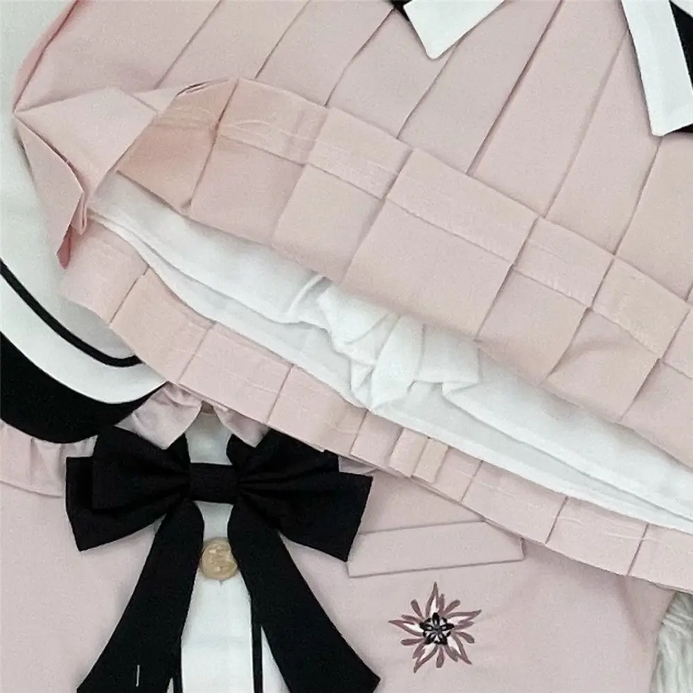 Original Pink Bow Embroidered Puff Sleeves Jk Uniform with Safety Pants Female Cute Pink Girl School Uniform Pleated Skirt 2XL