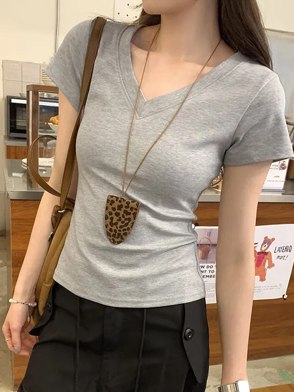 American Sle Hot Girl T-shirt blanc femme hiver basique cinquant la taille ort Sve v-ne Base irt coton coupe régulière